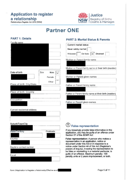 Australian Partner Visa - Application to register a relationship