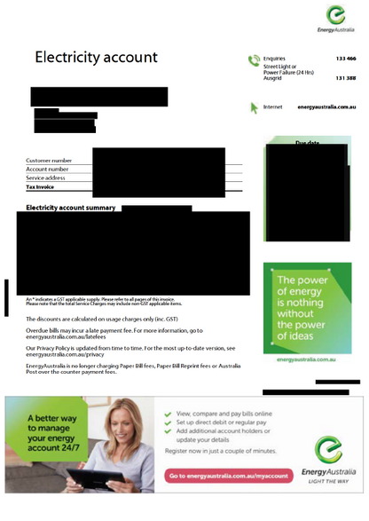 Australian Partner Visa - Electricity bill